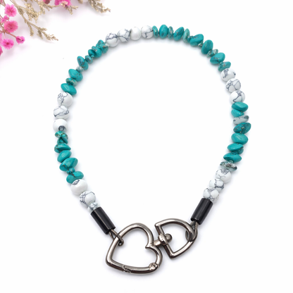 Gemstone necklace made of rock crystal, tiger eye, hematite beads