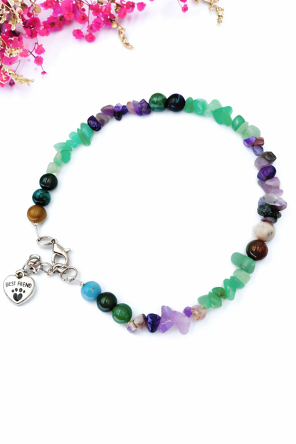 Edelsteinsplitter Halsband aus Aventurin, Amethist und indischer Achat