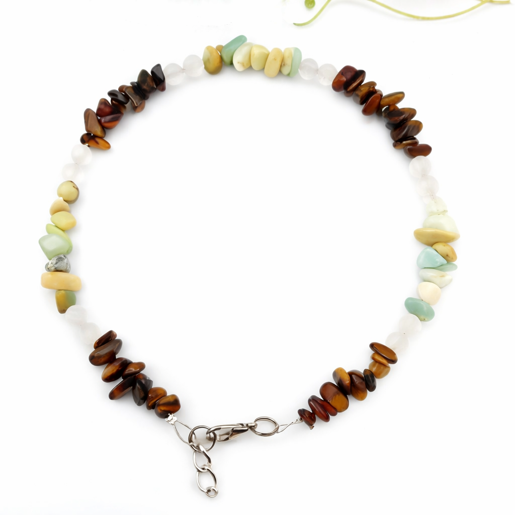 Gemstone chip necklace made of rock crystal, tiger eye and amazonite