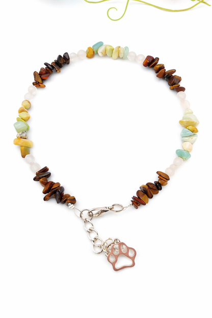 Gemstone chip necklace made of rock crystal, tiger eye and amazonite