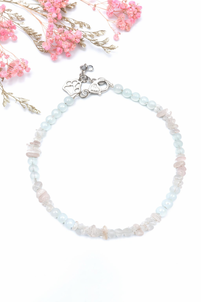 Gemstone necklace made of rock crystal, rose quartz, jade beads