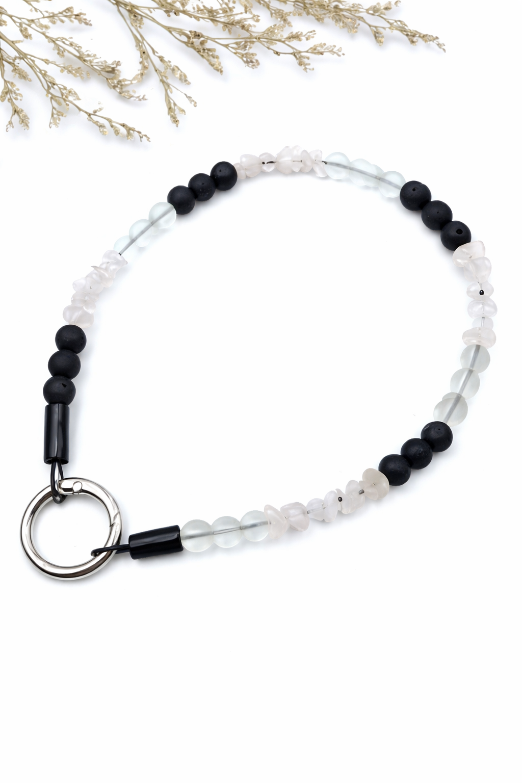 Edelsteinsplitter Halsband aus Bergkristall, Rosenquarz und Lavastein