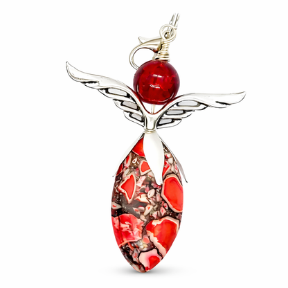 Angel pendant made of marbled natural stone beads