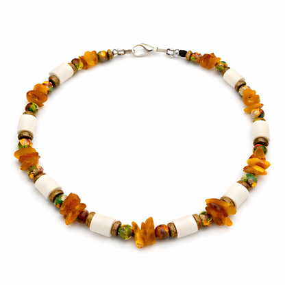 Halsband EM Keramik mit Bernstein und Ozeanjaspis