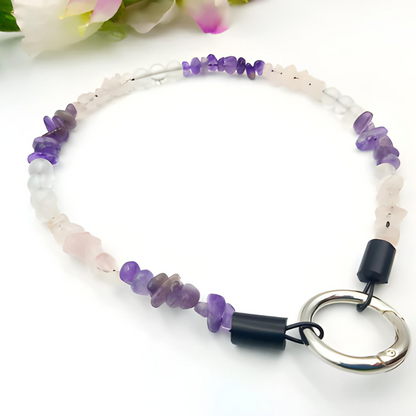 Edelsteinsplitter Halsband aus Bergkristall, Rosenquarz und Amethyst