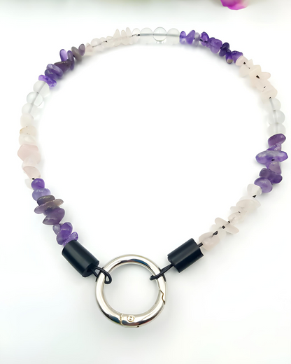 Edelsteinsplitter Halsband aus Bergkristall, Rosenquarz und Amethyst