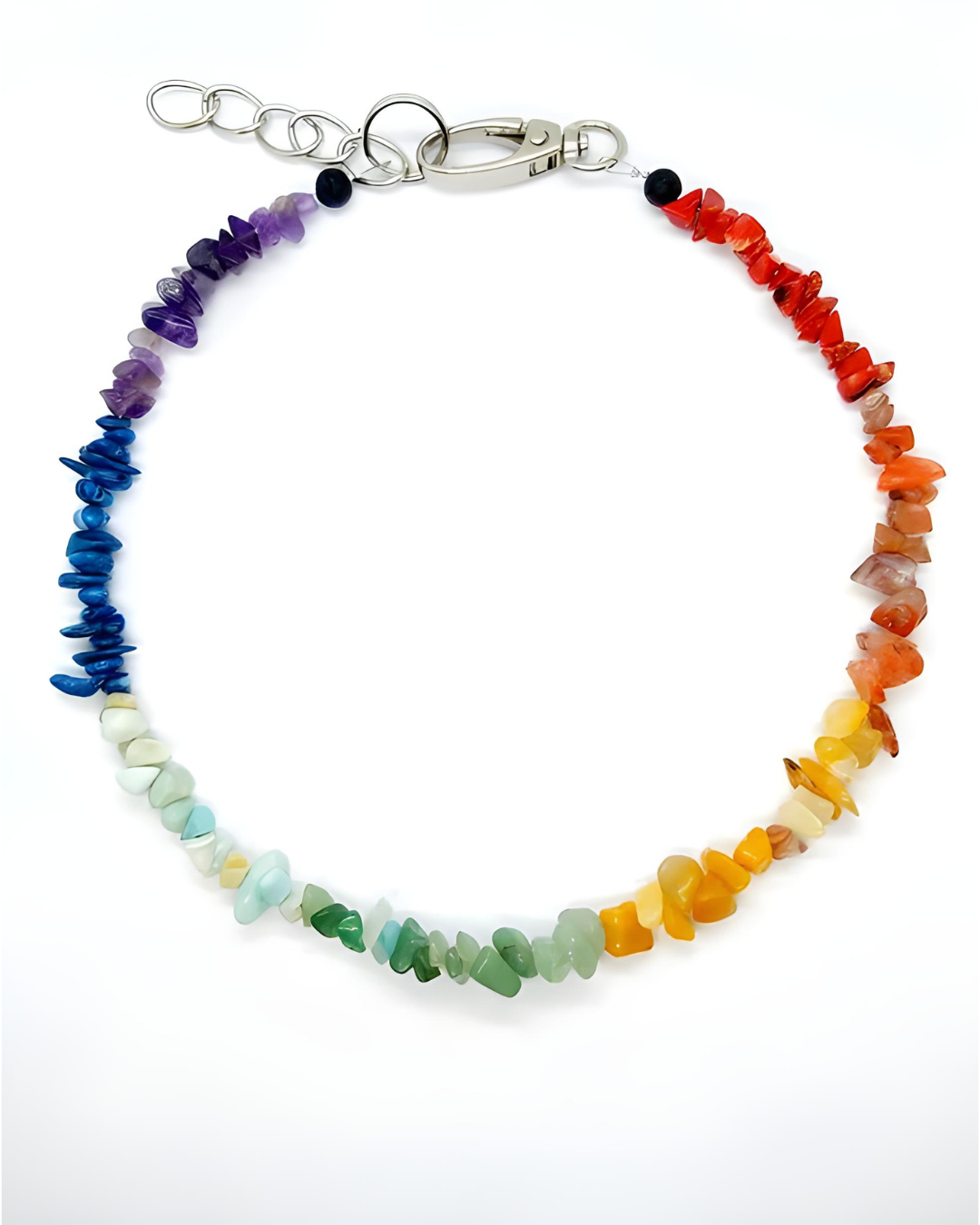 Gemstone chip necklace made of amethyst, mother of pearl, amazonite, aventurine, calcite, carnelian, coral