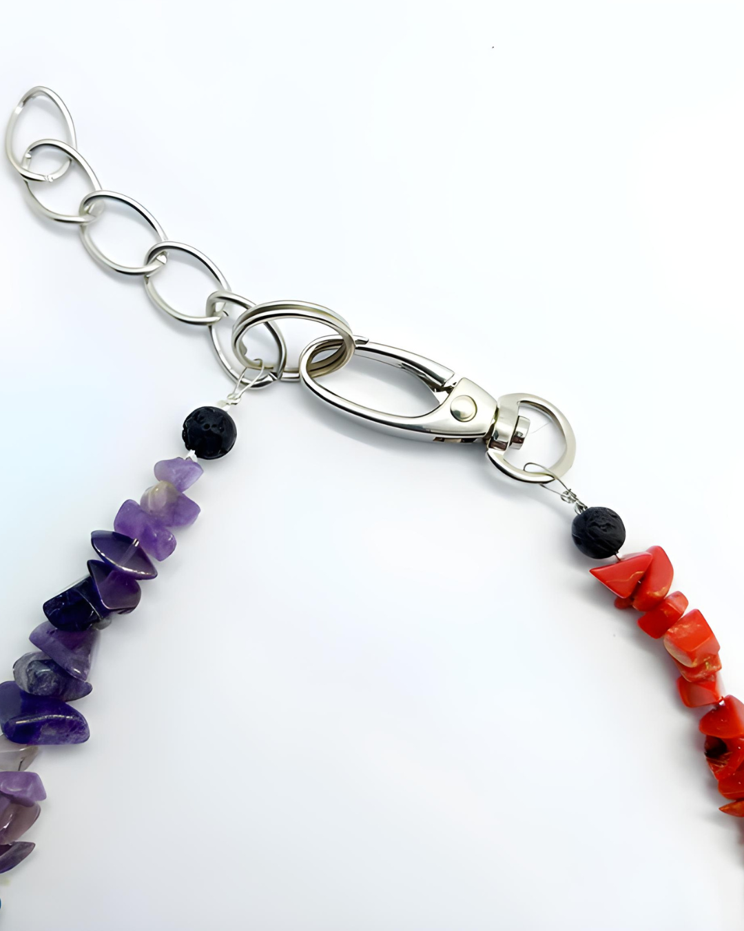 Gemstone chip necklace made of amethyst, mother of pearl, amazonite, aventurine, calcite, carnelian, coral