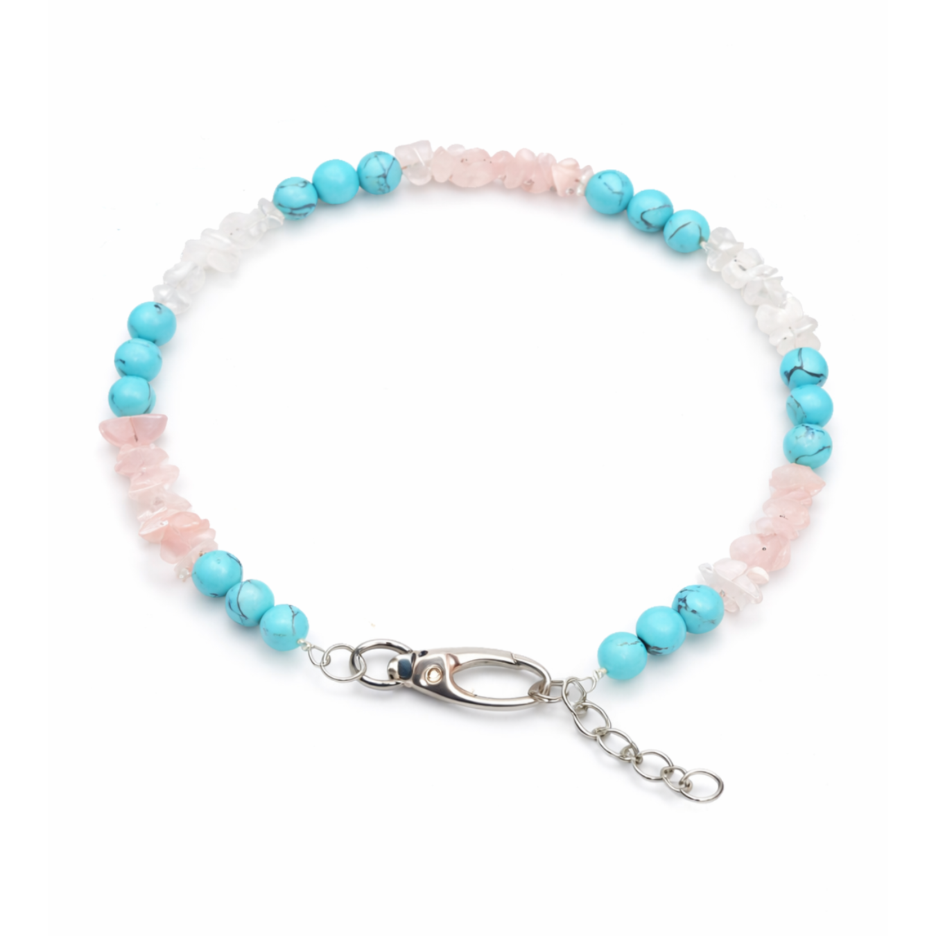 Gemstone necklace made of rock crystal, rose quartz, turquoise beads