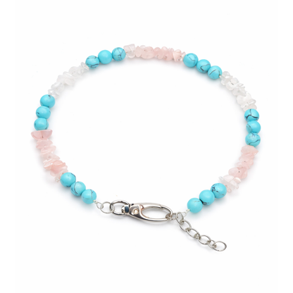 Gemstone necklace made of rock crystal, rose quartz, turquoise beads