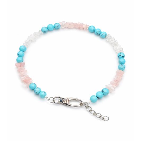 Gemstone necklace made of rock crystal, rose quartz, turquoise beads
